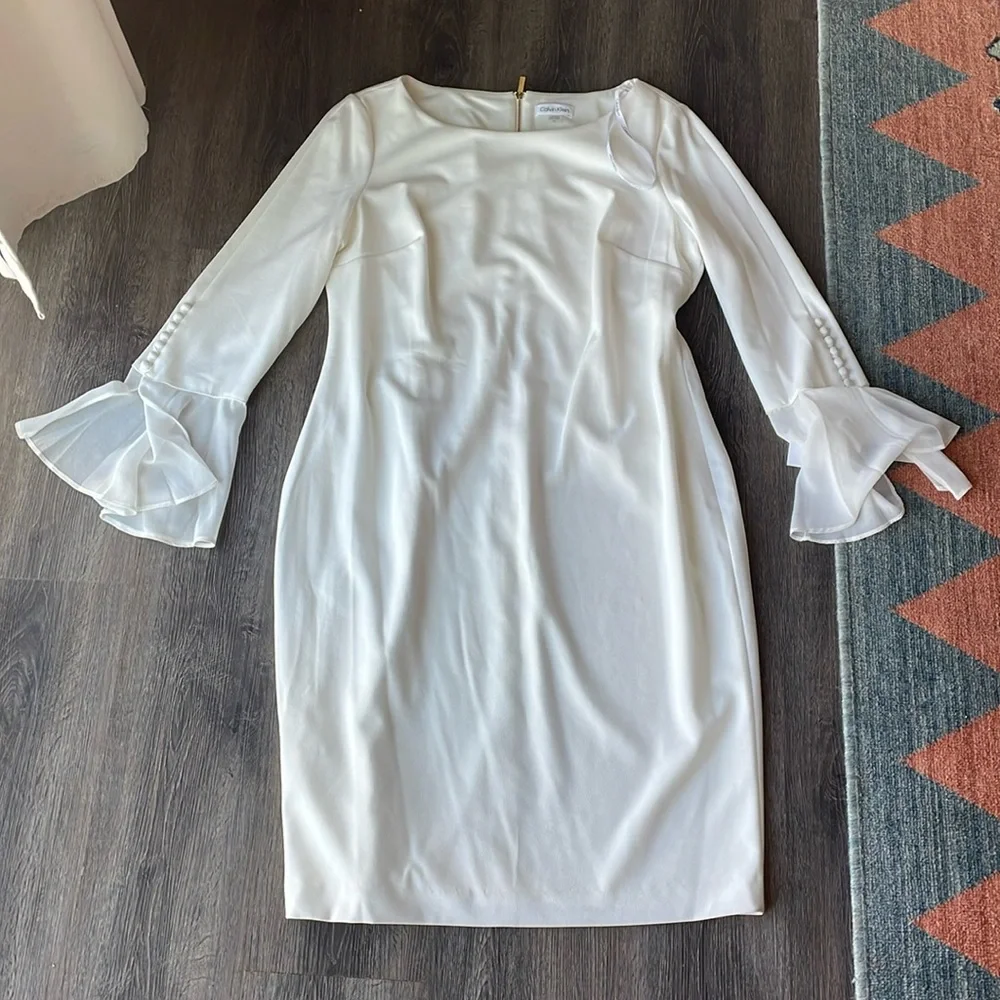 NWT Calvin Klein Chiffon Bell Sleeve Dress - Picture 5 of 12